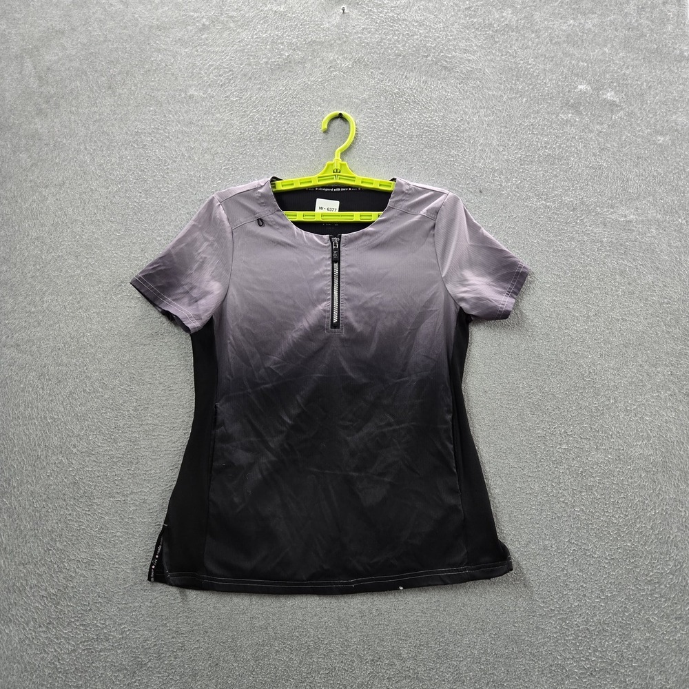 Koi Women Scrub Top S Gray Ombre Colorblock Zipper PO#NTV92788 Short Sleeve - Picture 1 of 9